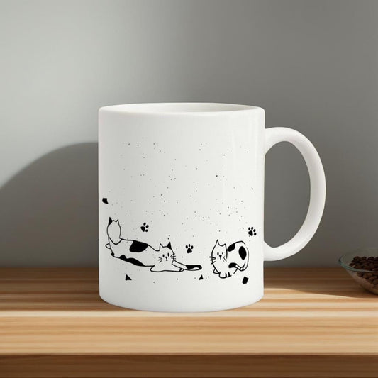 Minimalist Cat Illustration Mug, Black and White Kitty Line Art Coffee Cup, Gift for Cat Lovers and Pet Moms