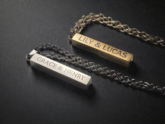 Personalized Bar Necklace For Her, Custom Silver / Gold Pendant Necklace Chain, Romantic Anniversary Gift
