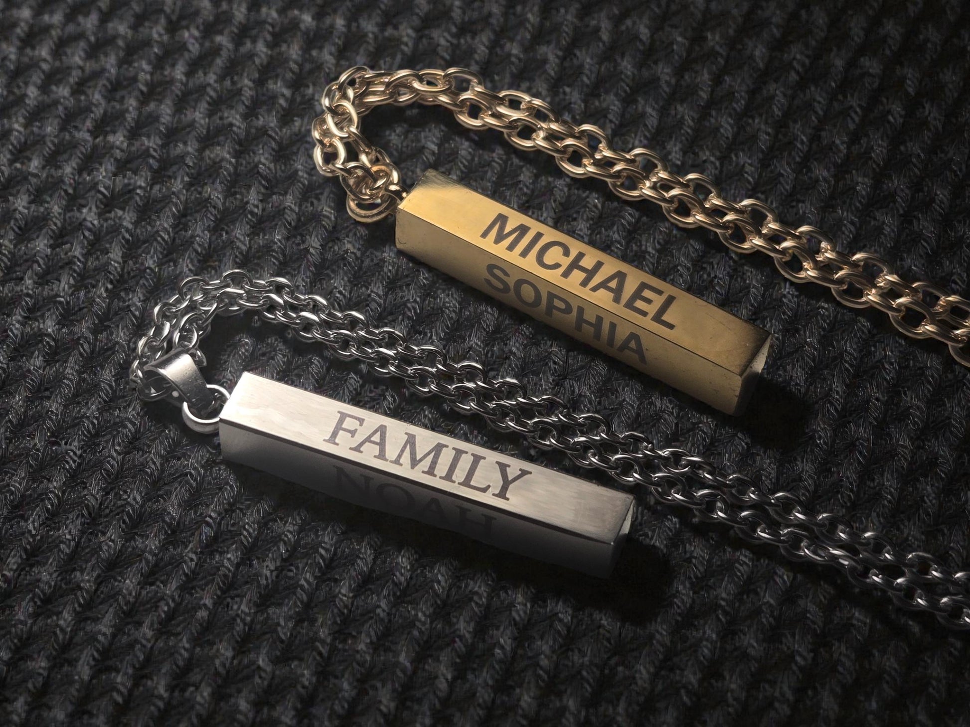 Personalized Name Bar Necklace, Custom Silver / Gold Pendant Necklace Chain, Minimal Names Jewelry