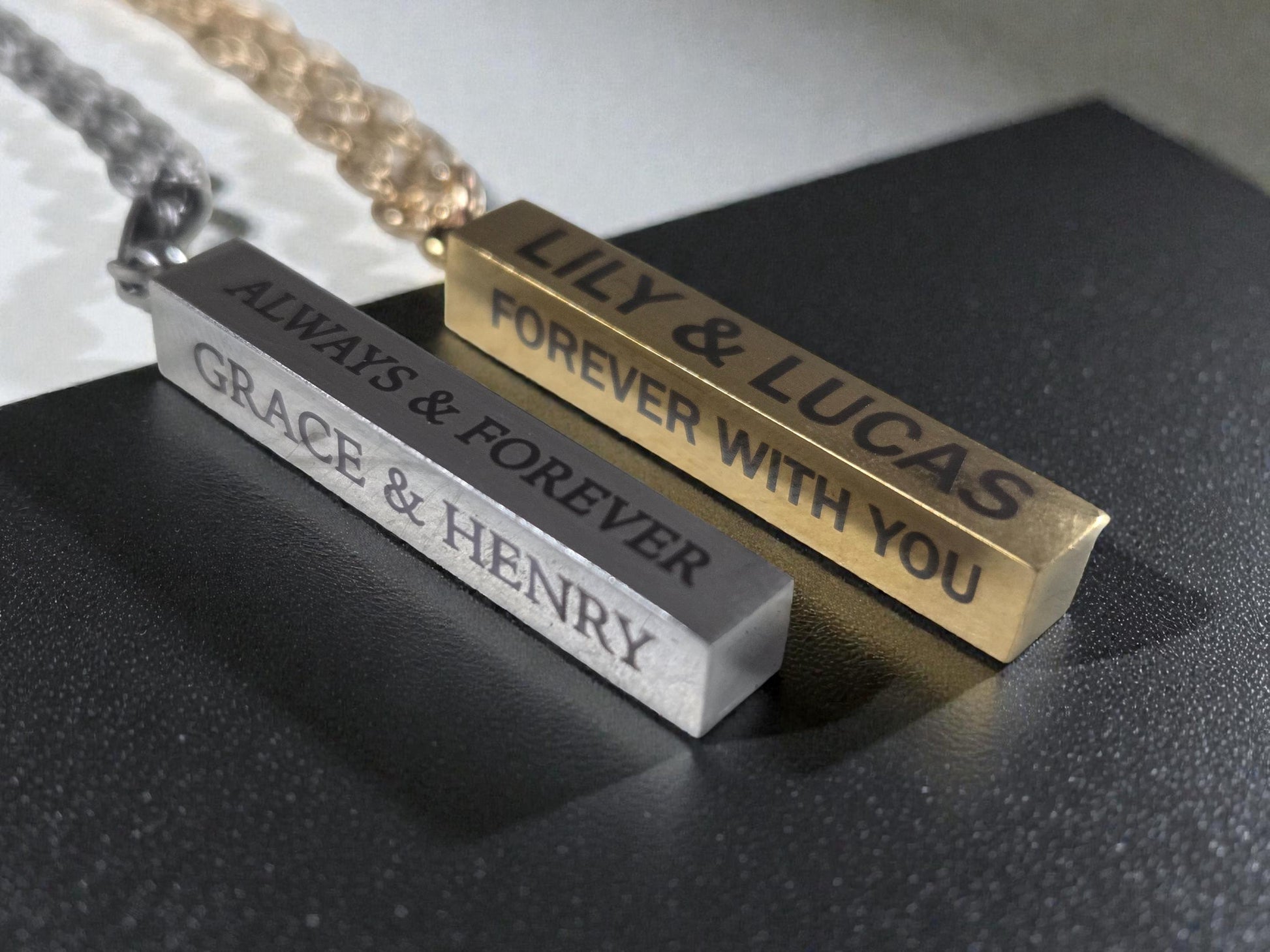 Personalized Bar Necklace For Her, Custom Silver / Gold Pendant Necklace Chain, Romantic Anniversary Gift