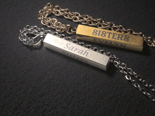 Personalized Sisters Bar Necklace, Custom Silver / Gold Pendant Necklace Chain, Meaningful Jewelry For Sister