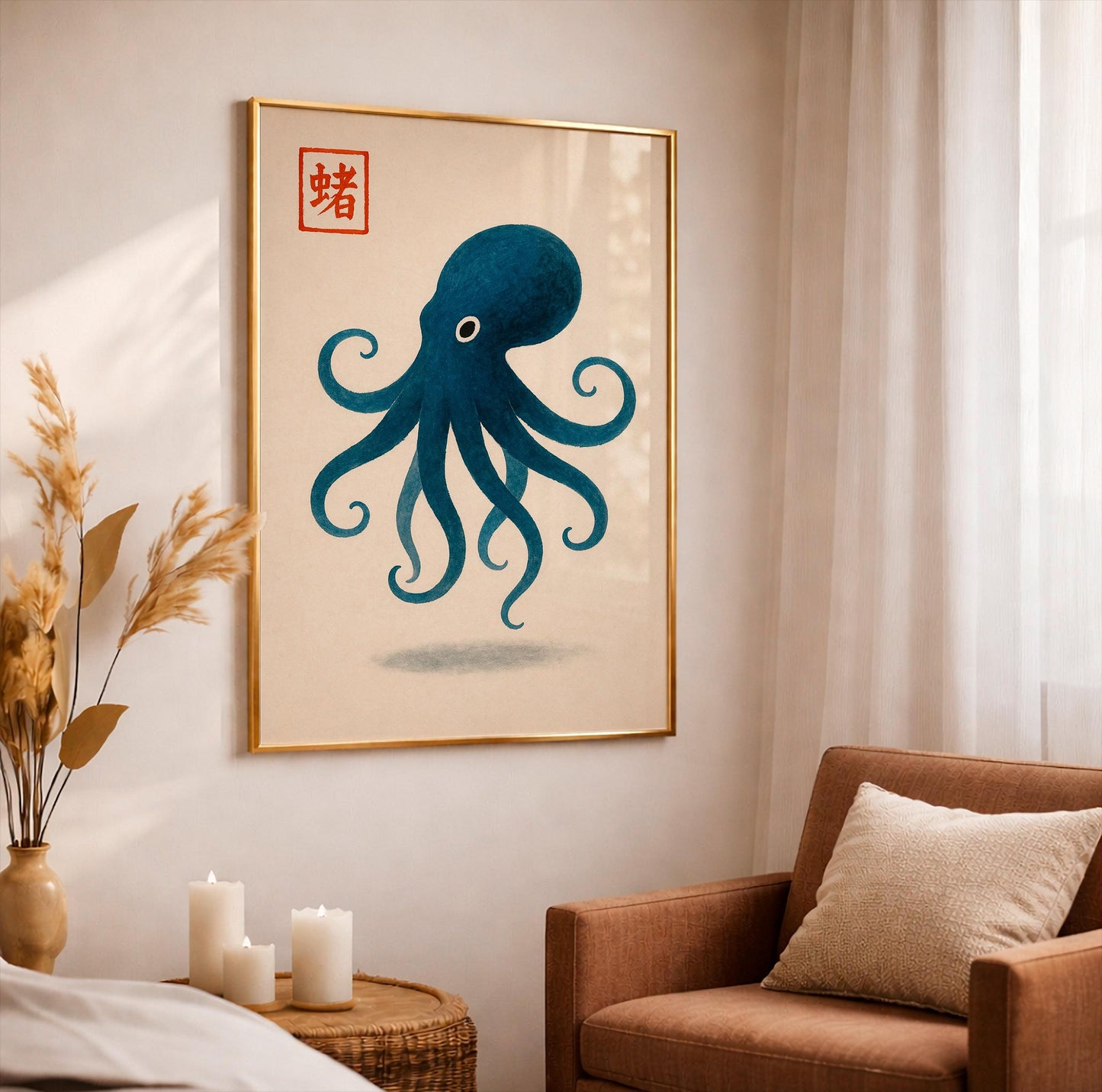 Blue Octopus Art Print, Japanese Wall Poster, Modern Wall Art, Vintage Japanese Print, Gift Idea for the Home