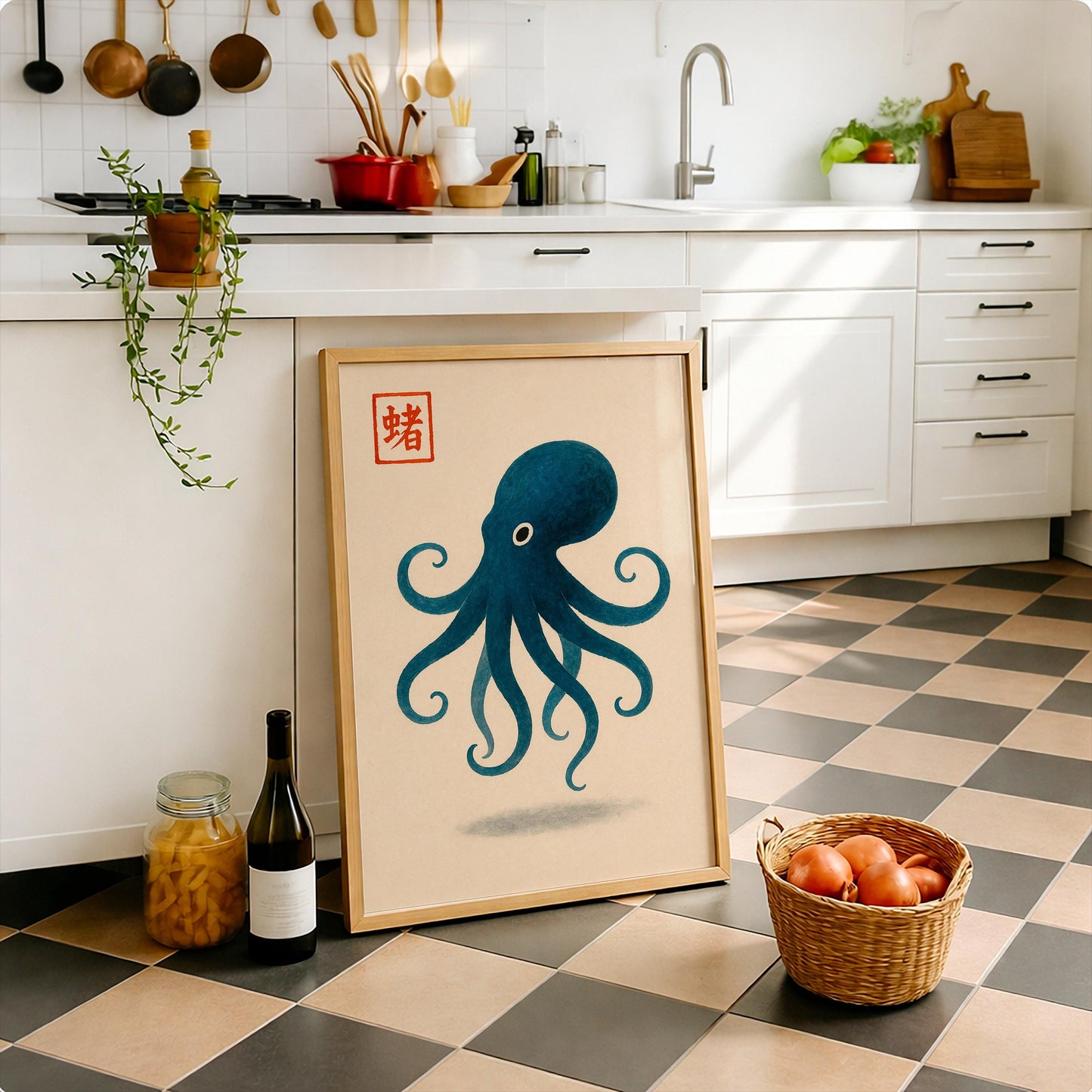 Blue Octopus Art Print, Japanese Wall Poster, Modern Wall Art, Vintage Japanese Print, Gift Idea for the Home