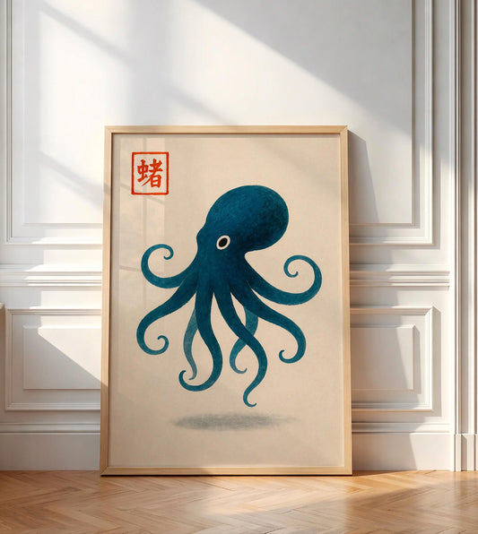 Blue Octopus Art Print, Japanese Wall Poster, Modern Wall Art, Vintage Japanese Print, Gift Idea for the Home