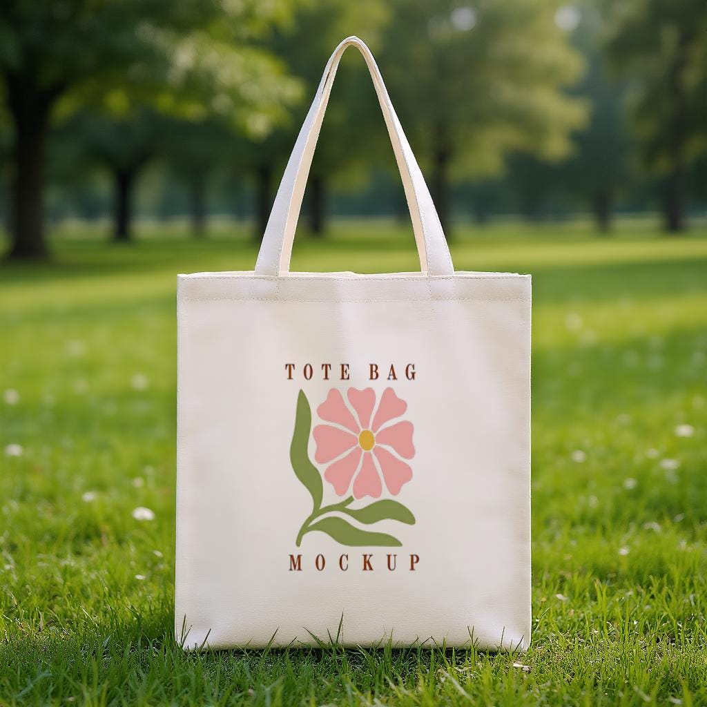 Tote Bag Mockup, Minimal Floral Canvas Shopper Bag Photo for Branding, Product Display, Gift for Shop Owners