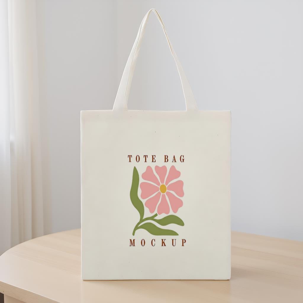 Tote Bag Mockup, Minimal Floral Canvas Shopper Bag Photo for Branding, Product Display, Gift for Shop Owners