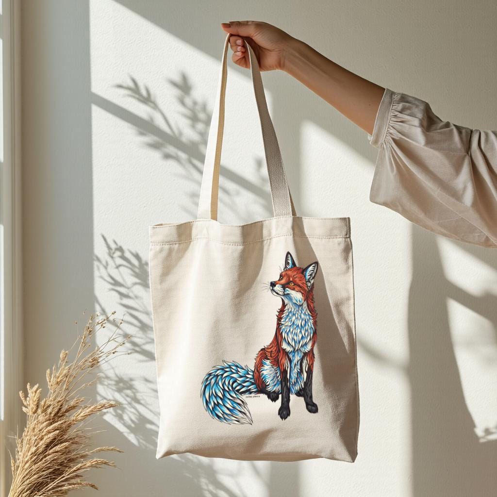 Fox Tote Bag, Colorful Woodland Animal Illustration Canvas-Style Shoulder Bag for Women | Gift for Fox Lovers