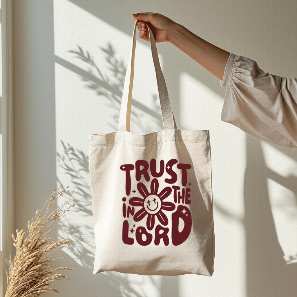 Christian Tote Bag, Trust in the Lord Faith Quote Canvas Style Carryall, Gift for Christian Women