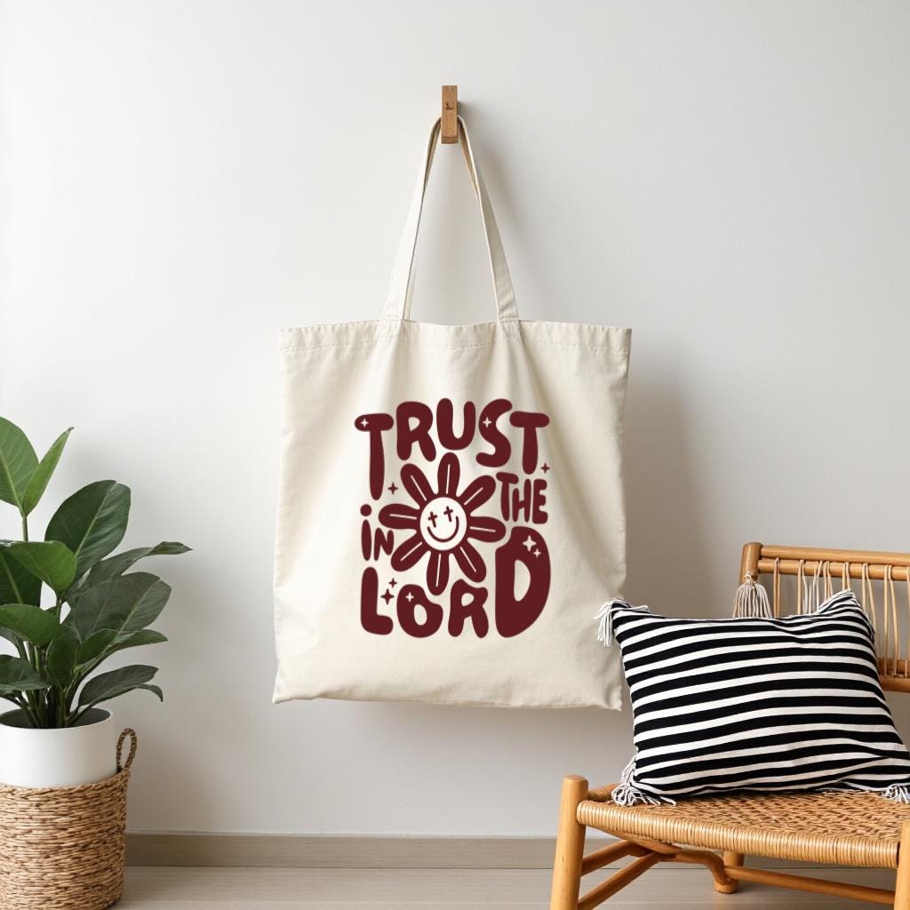 Christian Tote Bag, Trust in the Lord Faith Quote Canvas Style Carryall, Gift for Christian Women