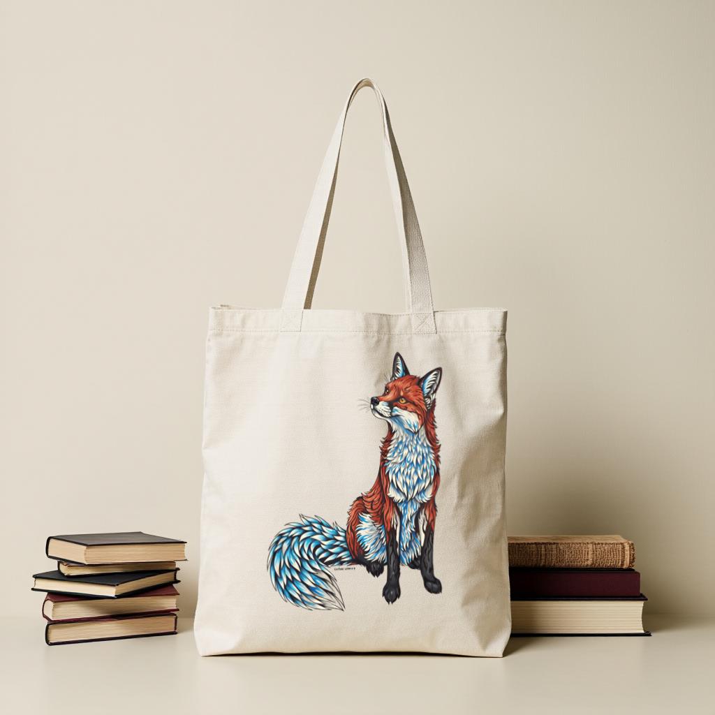 Fox Tote Bag, Colorful Woodland Animal Illustration Canvas-Style Shoulder Bag for Women | Gift for Fox Lovers