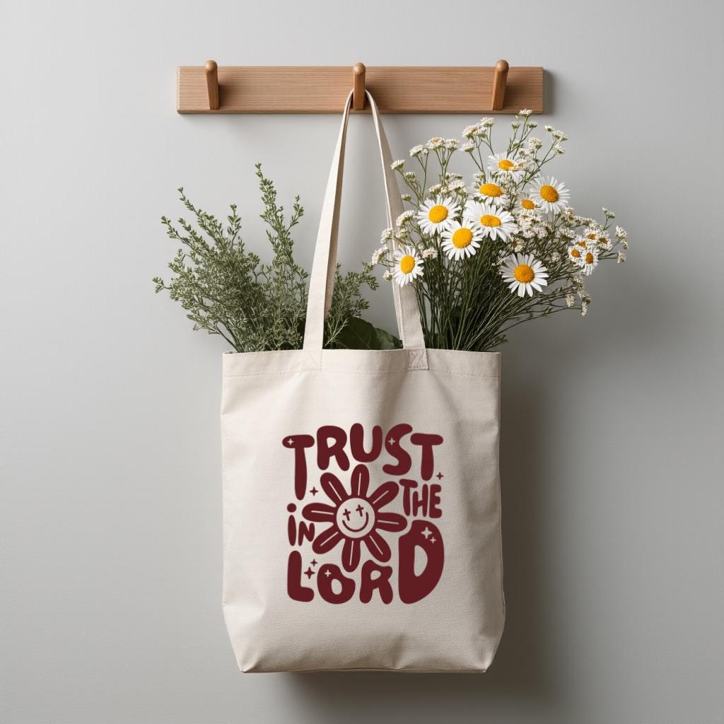 Christian Tote Bag, Trust in the Lord Faith Quote Canvas Style Carryall, Gift for Christian Women