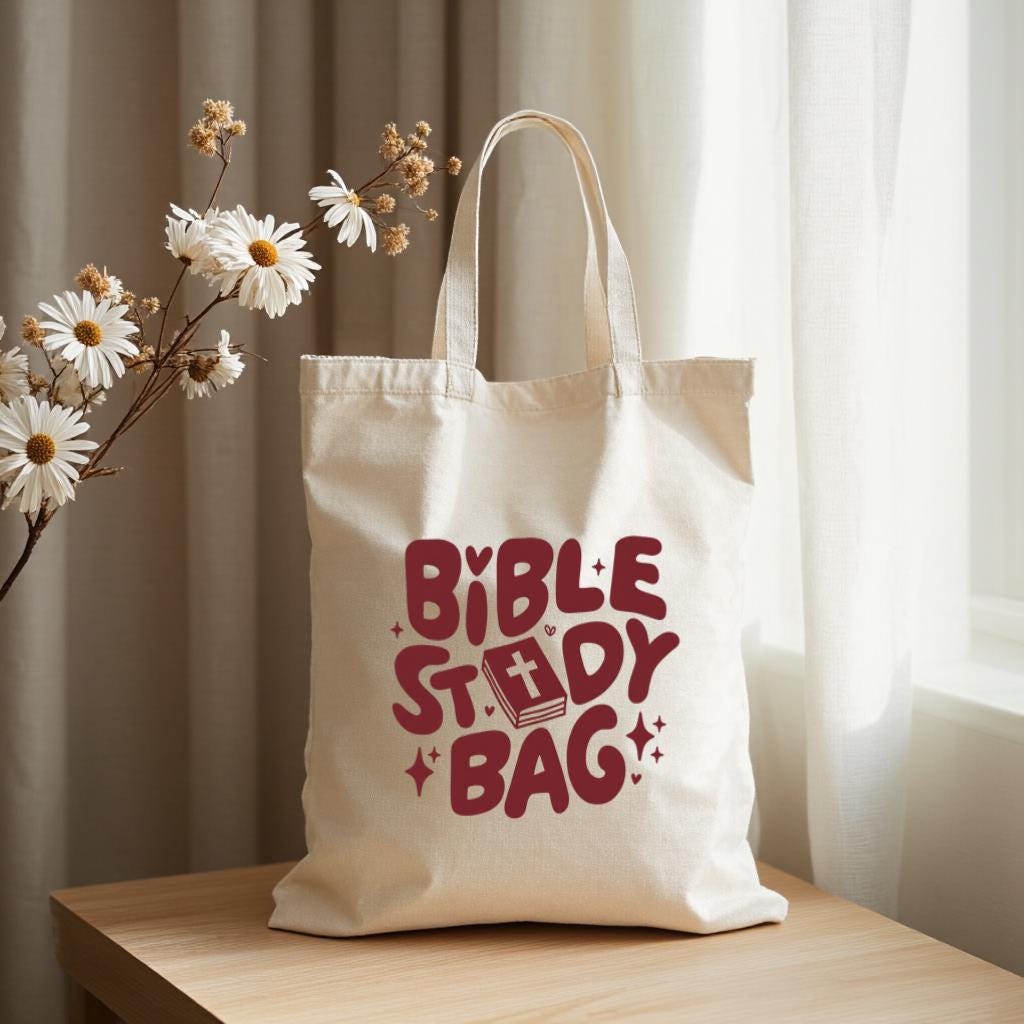 Bible Study Tote Bag, Christian Scripture Inspired Canvas Style Book Lover Bag for Church & Small Group, Gift for Her