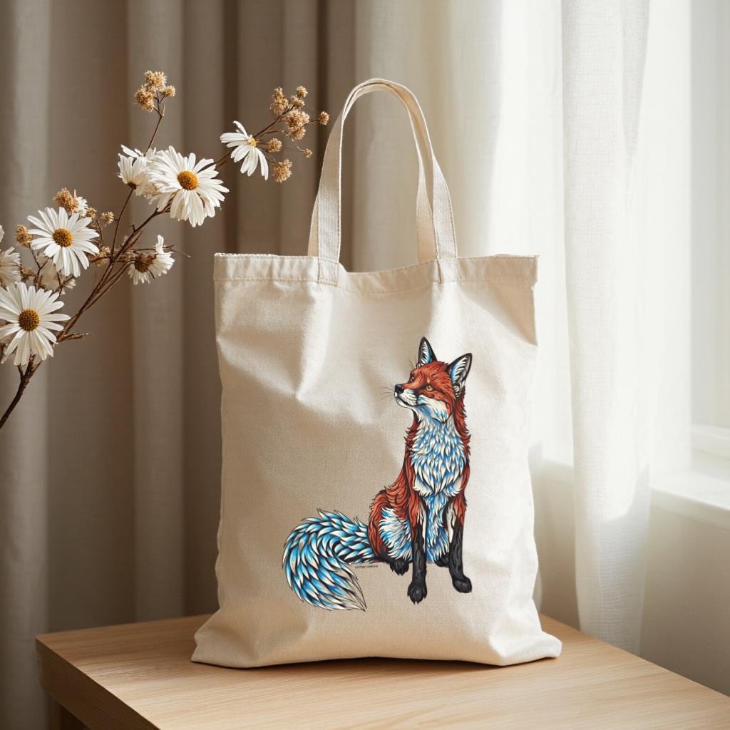 Fox Tote Bag, Colorful Woodland Animal Illustration Canvas-Style Shoulder Bag for Women | Gift for Fox Lovers