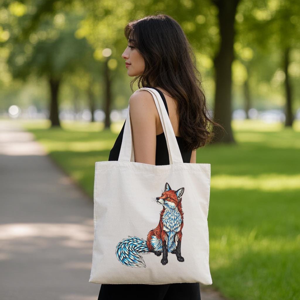 Fox Tote Bag, Colorful Woodland Animal Illustration Canvas-Style Shoulder Bag for Women | Gift for Fox Lovers