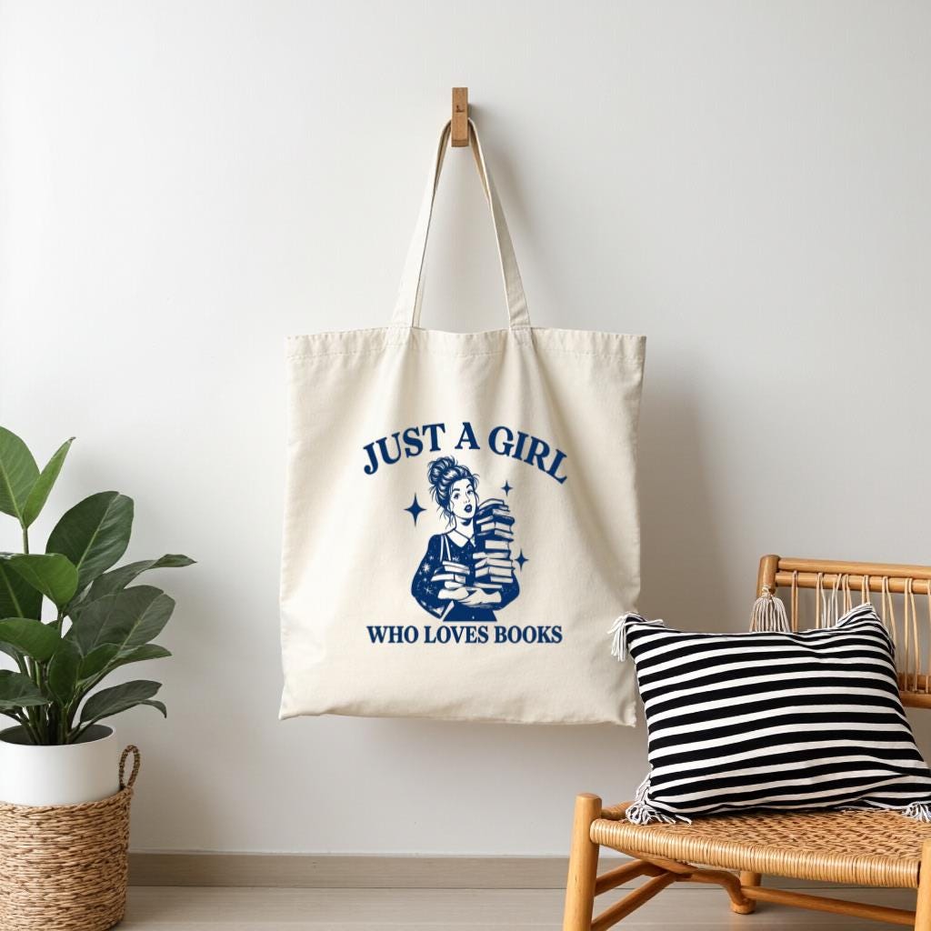 Book Lover Tote Bag, "Just a Girl Who Loves Books" Canvas Style Shopping Bag, Reader Gift for Bookworms