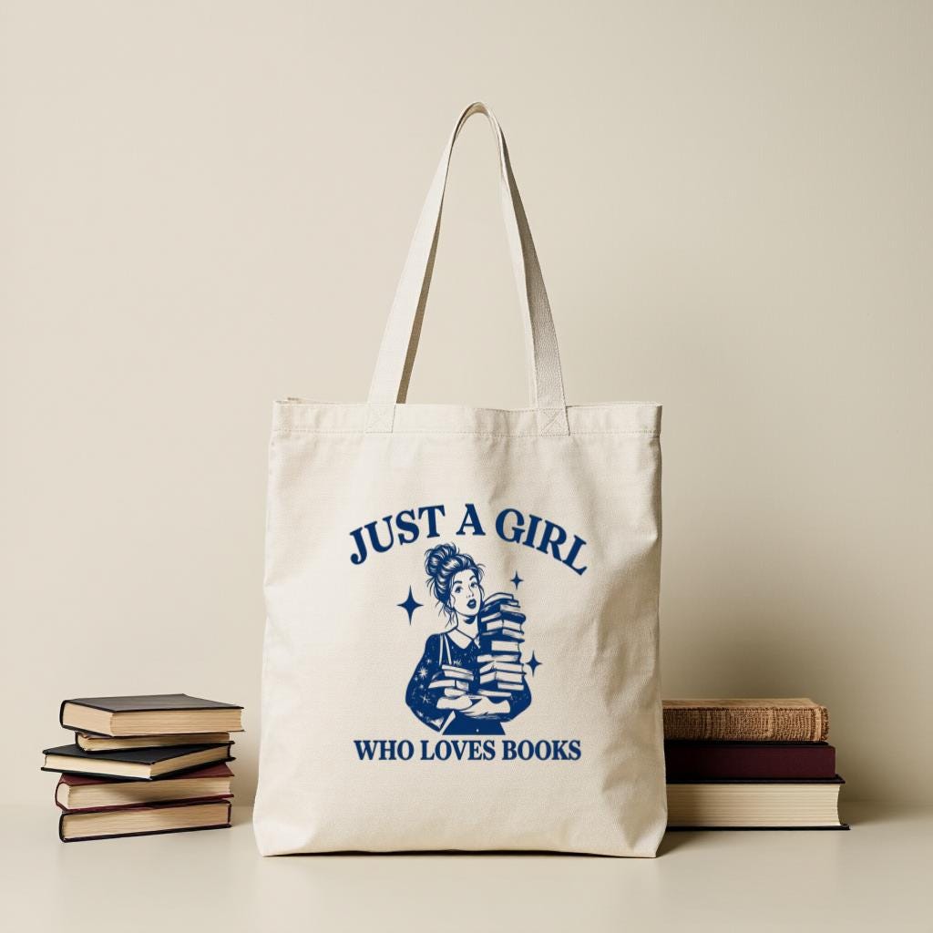 Book Lover Tote Bag, "Just a Girl Who Loves Books" Canvas Style Shopping Bag, Reader Gift for Bookworms