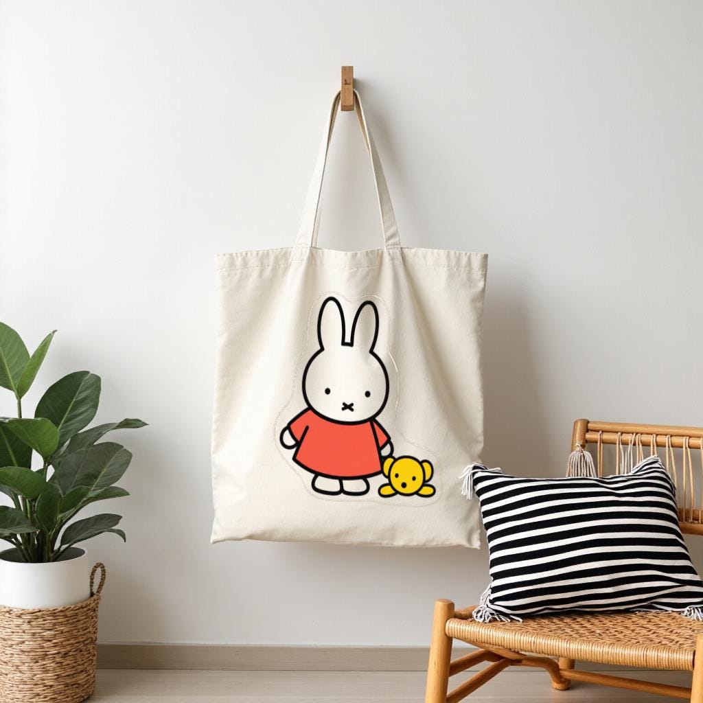 Cute Bunny Tote Bag, Minimal Cartoon Rabbit Graphic Shoulder Bag for Women, Gift for Bunny Lovers