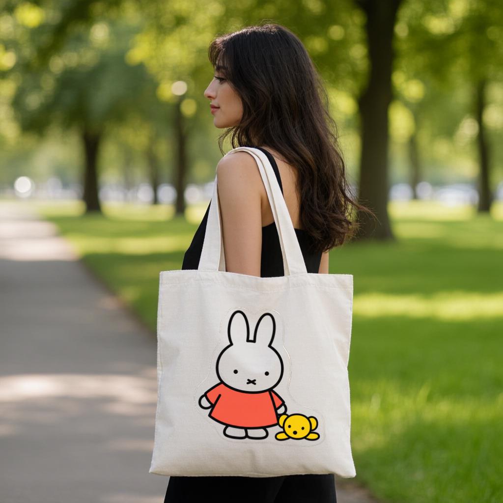Cute Bunny Tote Bag, Minimal Cartoon Rabbit Graphic Shoulder Bag for Women, Gift for Bunny Lovers