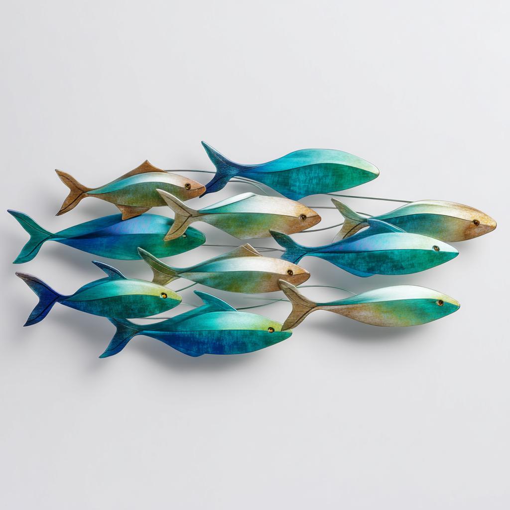 Metal School of Fish Wall Art - Coastal Ocean Nautical Decor UV PRINTED