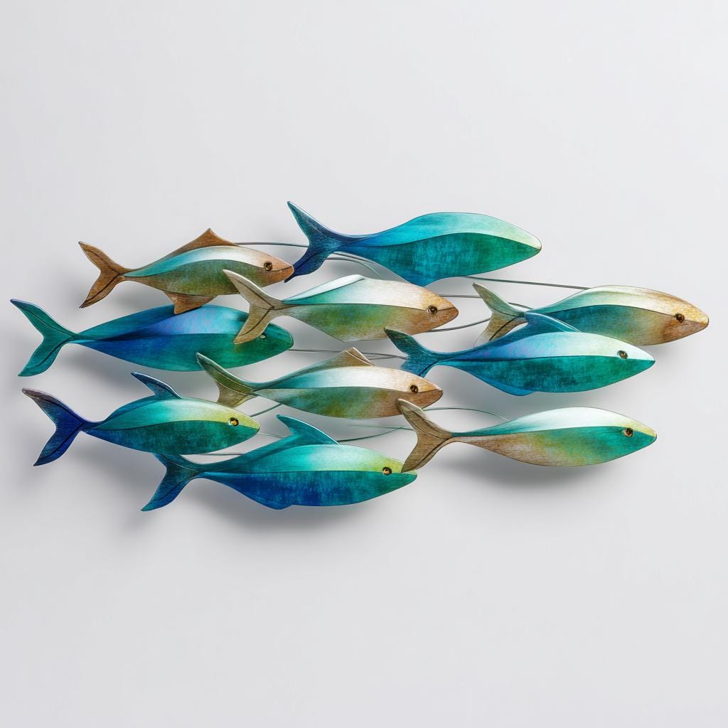 Metal School of Fish Wall Art - Coastal Ocean Nautical Decor UV PRINTED