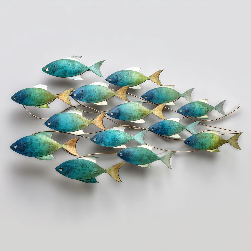 Metal School of Fish Wall Art - Coastal Ocean Nautical Decor UV PRINTED