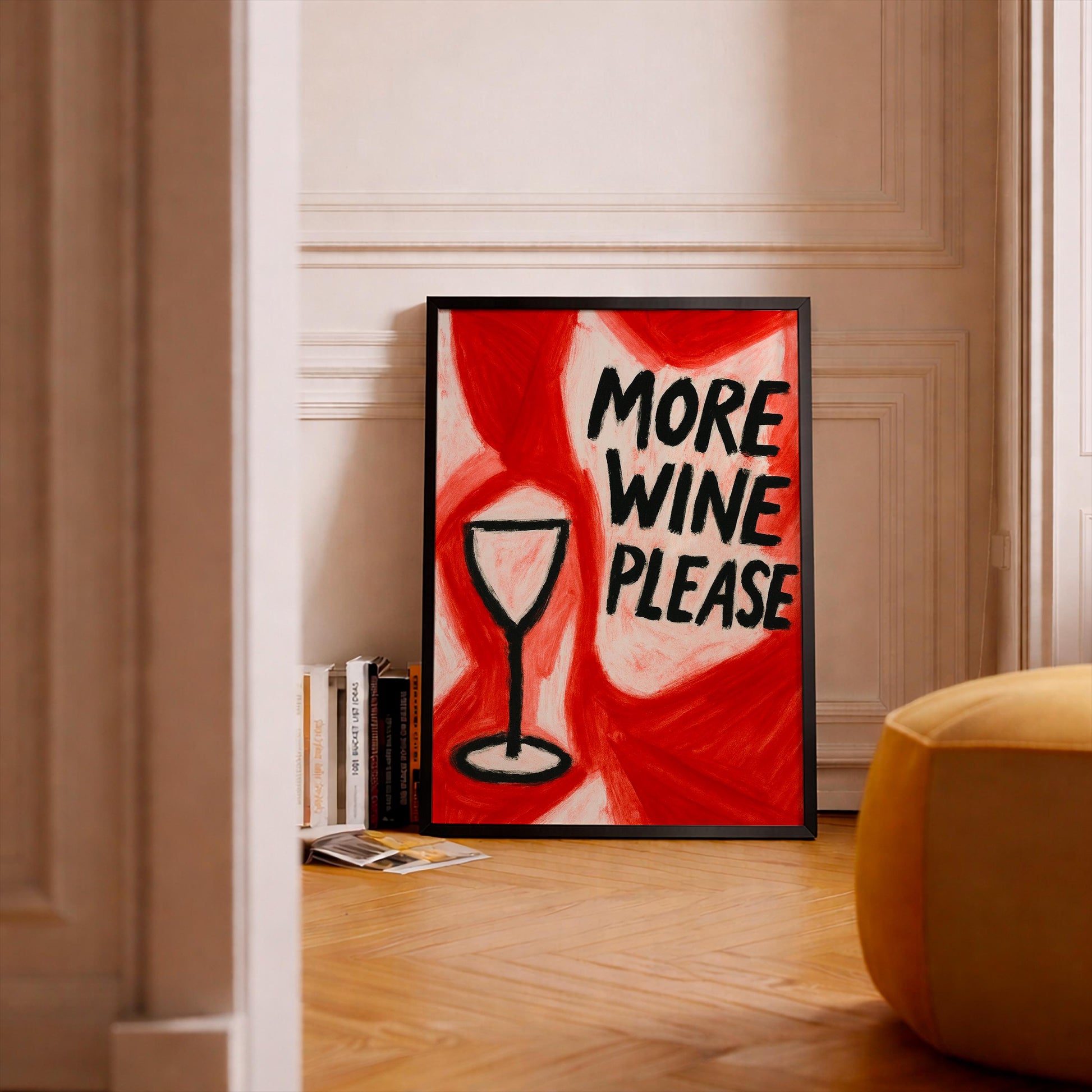 More Wine Please Art Print, Modern Kitchen Wall Decor, Hand Painted Wine Poster, Gift for Wine Lovers, Minimalist Bar Cart Wall Art