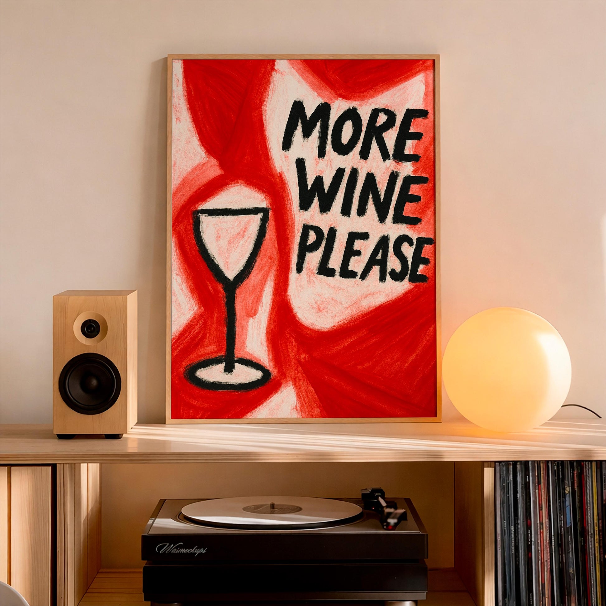 More Wine Please Art Print, Modern Kitchen Wall Decor, Hand Painted Wine Poster, Gift for Wine Lovers, Minimalist Bar Cart Wall Art
