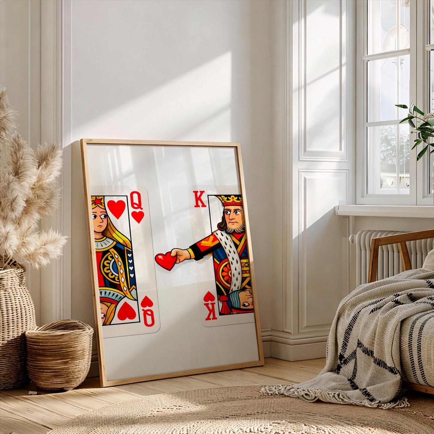 King and Queen of Hearts Playing Card Poster, Trendy Couple Wall Art, Romantic Anniversary Gift for Him Her, Retro Poker Print, Love Decor