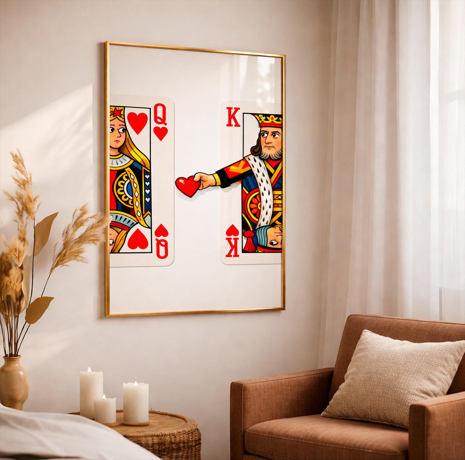 King and Queen of Hearts Playing Card Poster, Trendy Couple Wall Art, Romantic Anniversary Gift for Him Her, Retro Poker Print, Love Decor