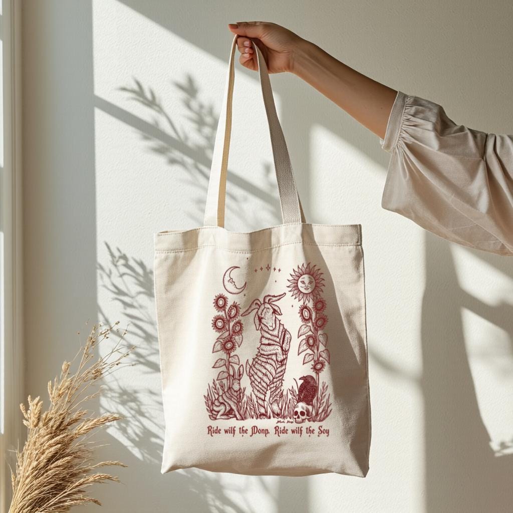 Cotton Canvas Tote Bag with Zodiac Tiger Line Art, Celestial Sun Moon Design, Gift for Astrology Lovers