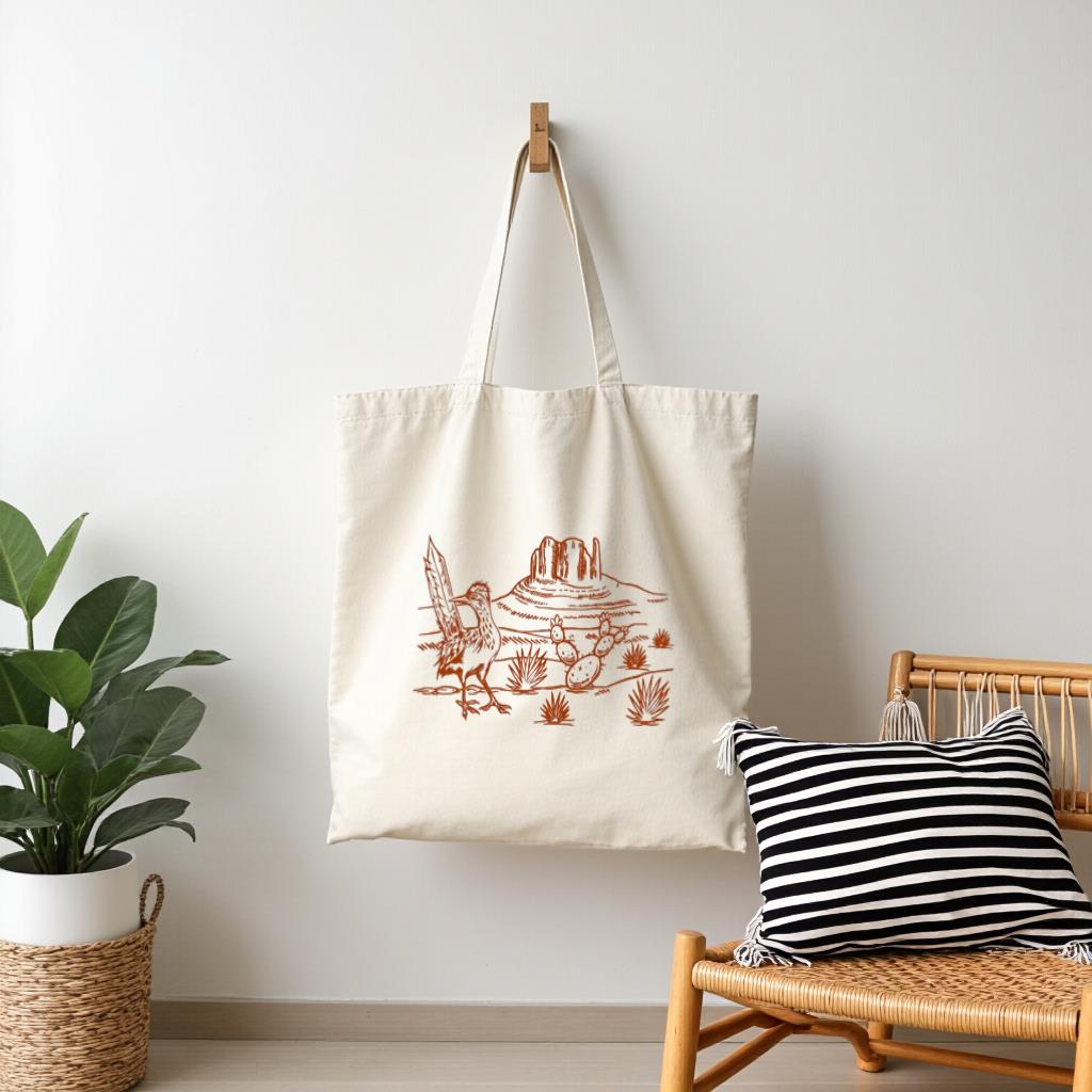 Desert Landscape Tote Bag, Minimal Line Art Canvas Style Shoulder Bag, Gift for Nature Lovers and Hikers