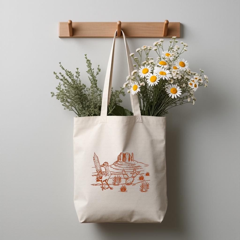 Desert Landscape Tote Bag, Minimal Line Art Canvas Style Shoulder Bag, Gift for Nature Lovers and Hikers