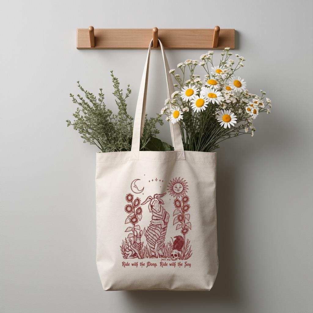 Cotton Canvas Tote Bag with Zodiac Tiger Line Art, Celestial Sun Moon Design, Gift for Astrology Lovers