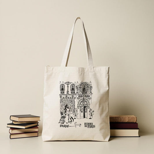 Paris Sketch Tote Bag, Black and White Illustration Canvas Style Shopper, Gift for Travelers, Everyday Use