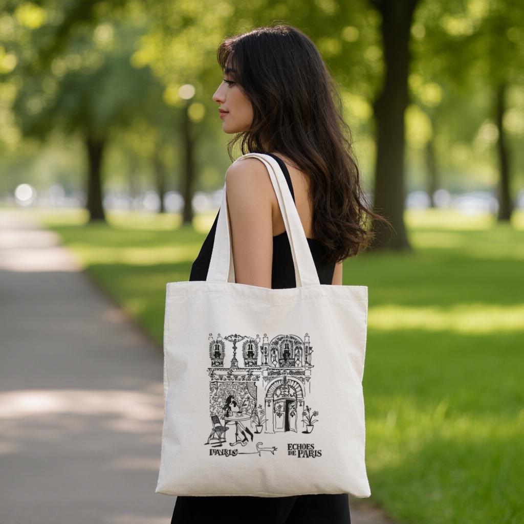 Paris Sketch Tote Bag, Black and White Illustration Canvas Style Shopper, Gift for Travelers, Everyday Use