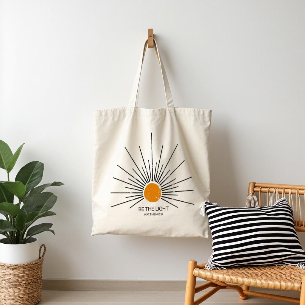 Canvas Tote Bag with Sunburst Graphic, Minimalist Inspirational Quote Tote, Gift for Her, Shopping or Beach Use