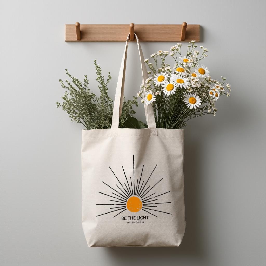 Canvas Tote Bag with Sunburst Graphic, Minimalist Inspirational Quote Tote, Gift for Her, Shopping or Beach Use