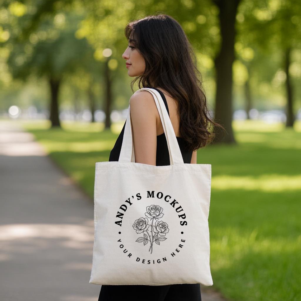 Canvas Tote Bag Mockup, White Shoulder Tote with Floral Logo Design, Product Photo Template for Shop Owners, Everyday Use