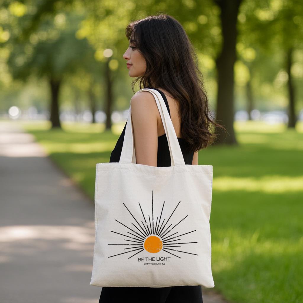 Canvas Tote Bag with Sunburst Graphic, Minimalist Inspirational Quote Tote, Gift for Her, Shopping or Beach Use