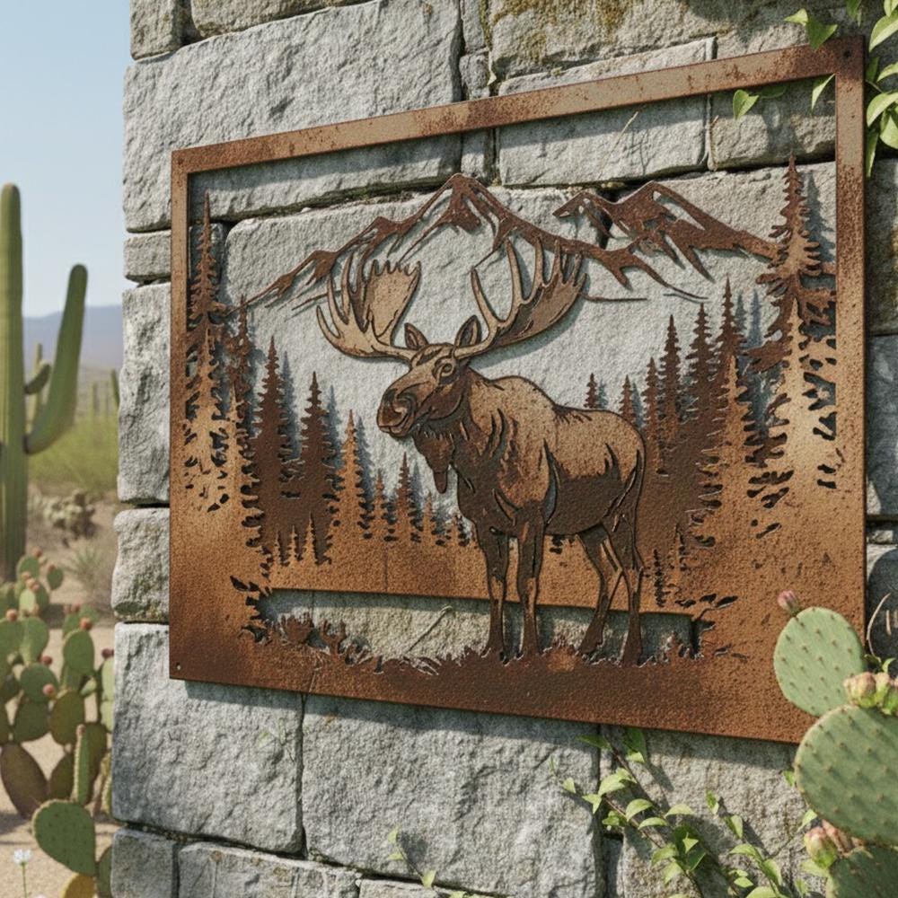 Personalized Moose Metal Wall Art: Rustic Cabin Decor, Woodland Sign