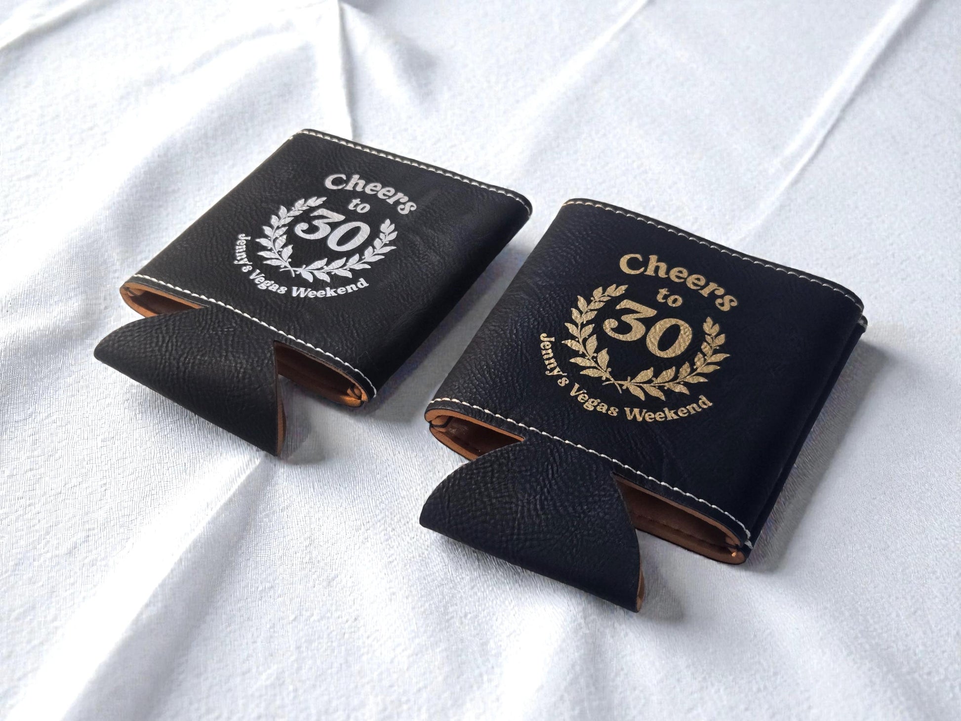 30th Birthday Party Favors, Custom Engraved Leatherette Can Holder, Bulk Party Favor Gift, Personalized Celebratory Gifts