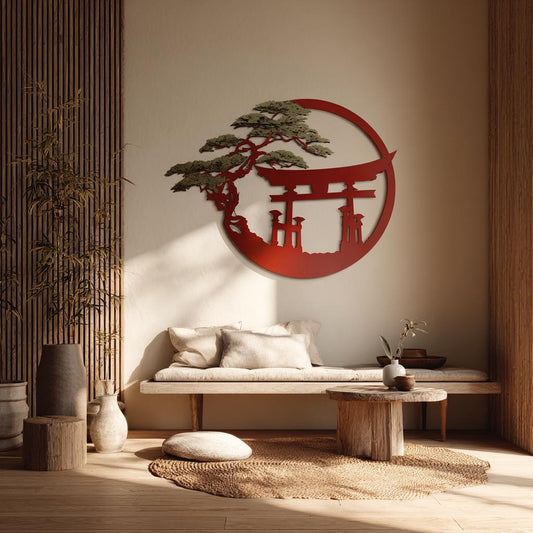 Zen Torii Gate Metal Wall Art: Japanese Garden Decor