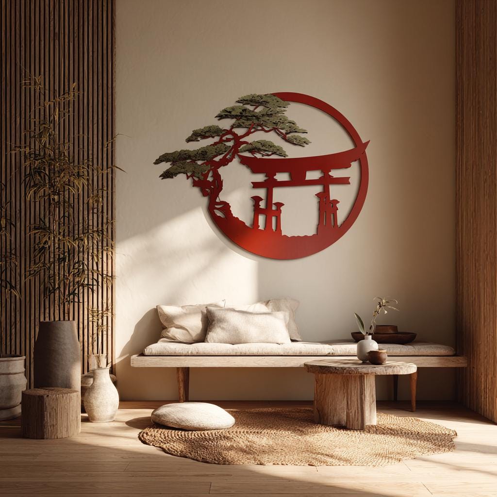 Zen Torii Gate Metal Wall Art: Japanese Garden Decor