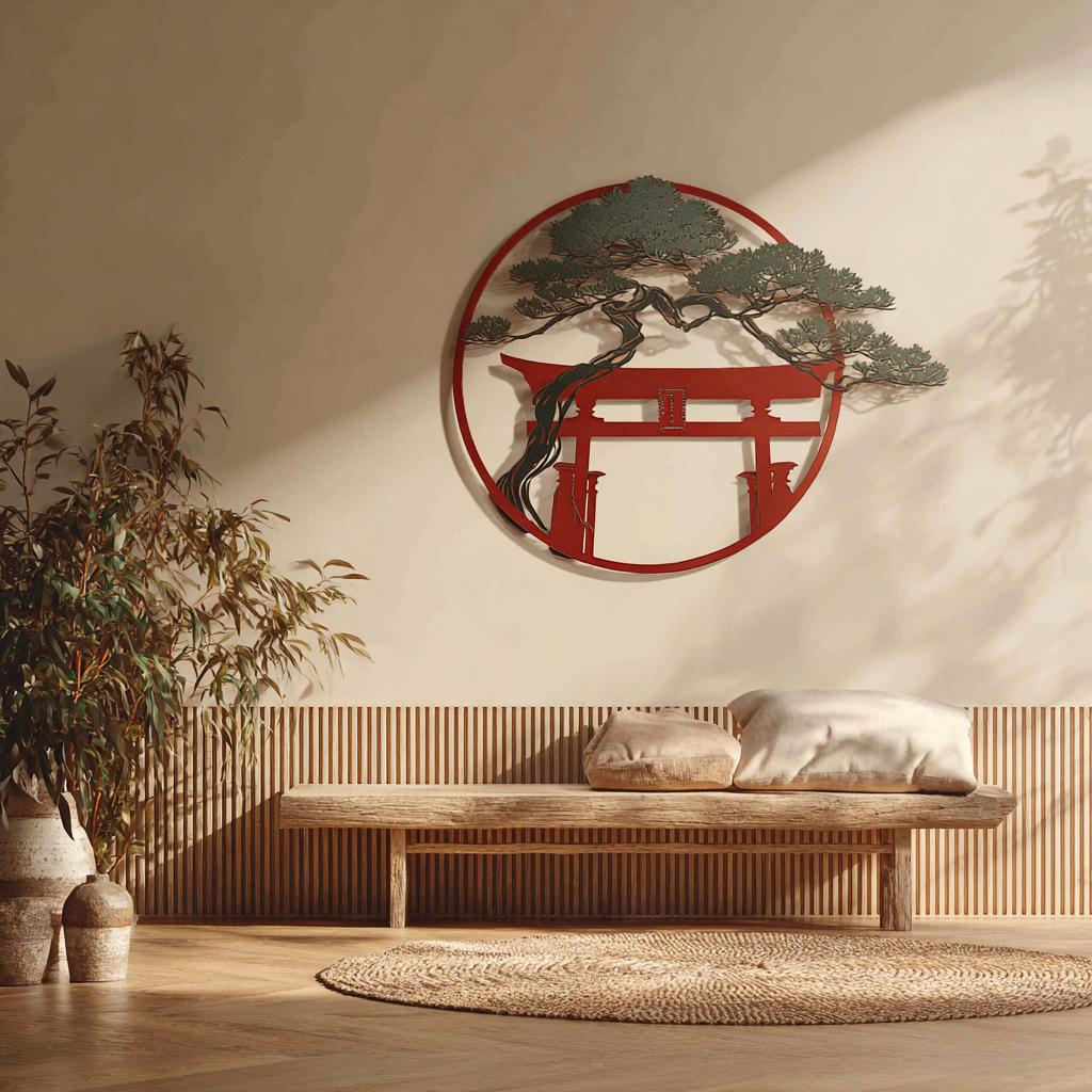 Zen Torii Gate Metal Wall Art: Japanese Garden Decor