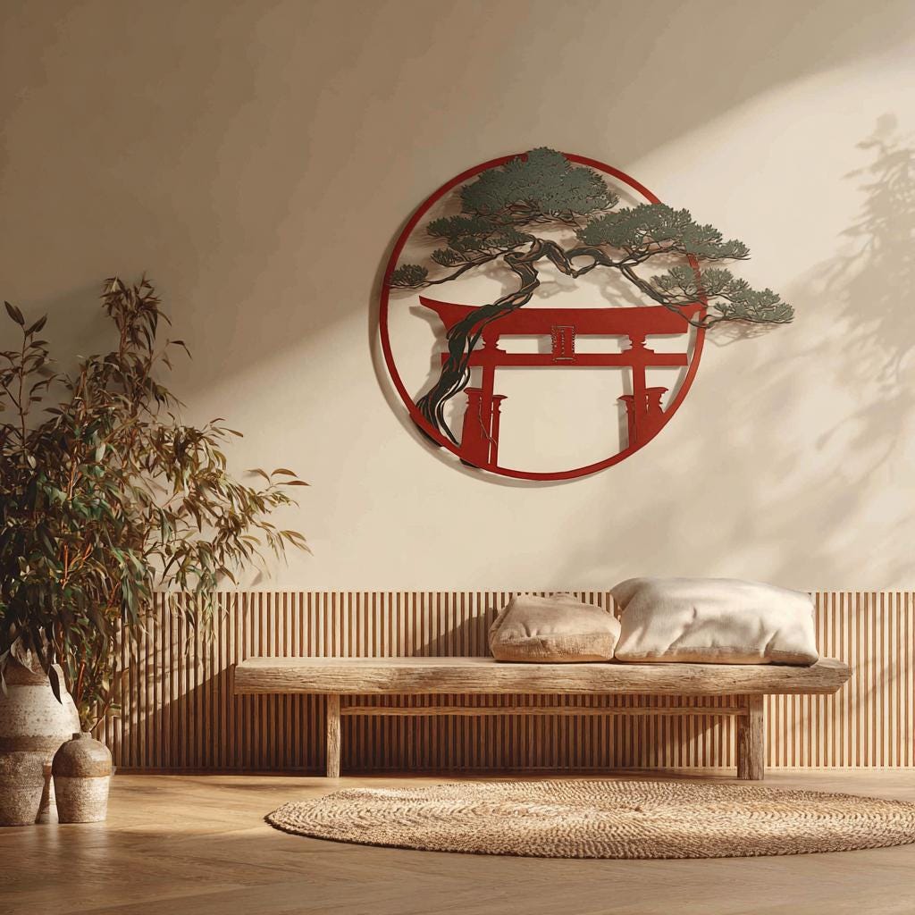 Zen Torii Gate Metal Wall Art: Japanese Garden Decor