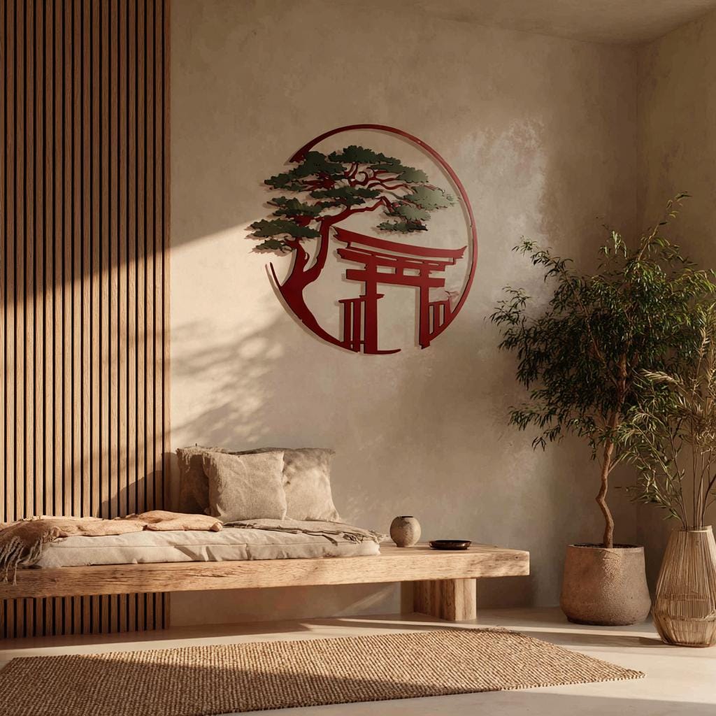 Zen Torii Gate Metal Wall Art: Japanese Garden Decor