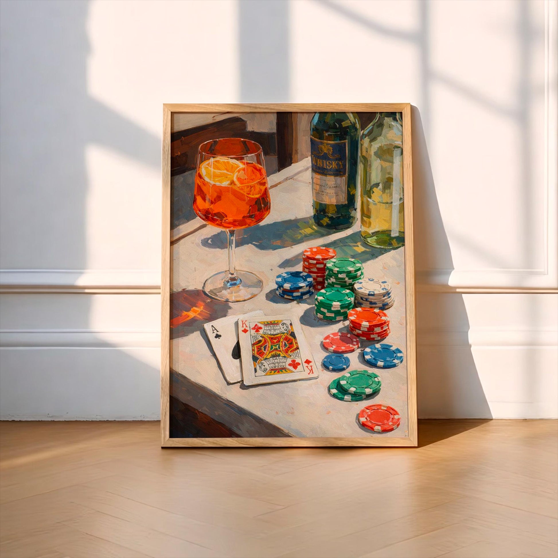 Poker Wall Art, Cocktail Painting, Casino Poster, Gambling Art Print, Whiskey and Cards Decor, Impressionist Bar Art, Man Cave Wall Decor