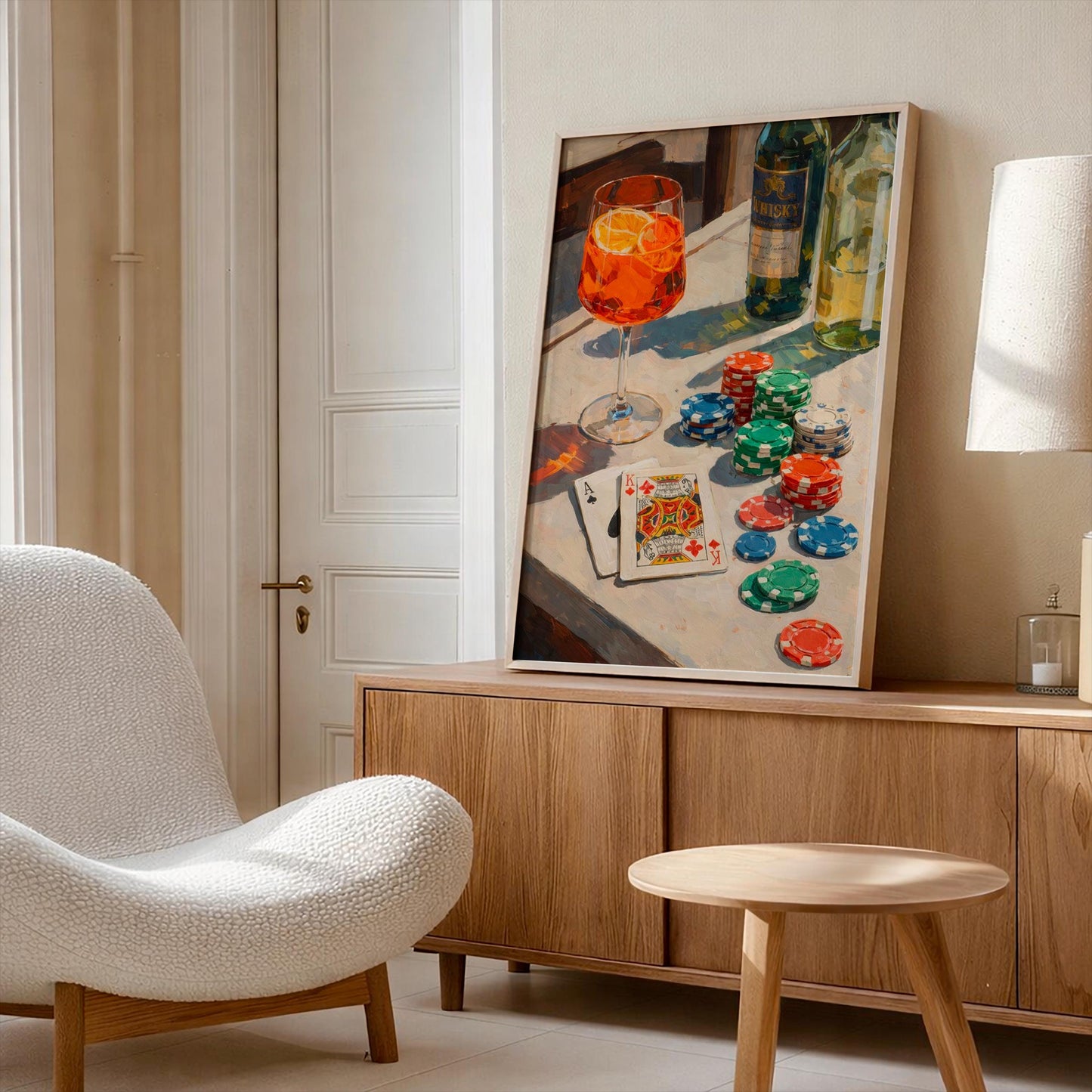 Poker Wall Art, Cocktail Painting, Casino Poster, Gambling Art Print, Whiskey and Cards Decor, Impressionist Bar Art, Man Cave Wall Decor