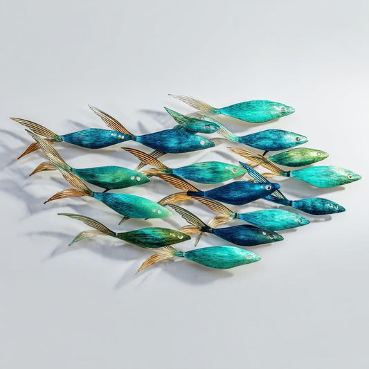 Metal School of Fish Wall Art - Coastal Ocean Nautical Decor UV PRINTED