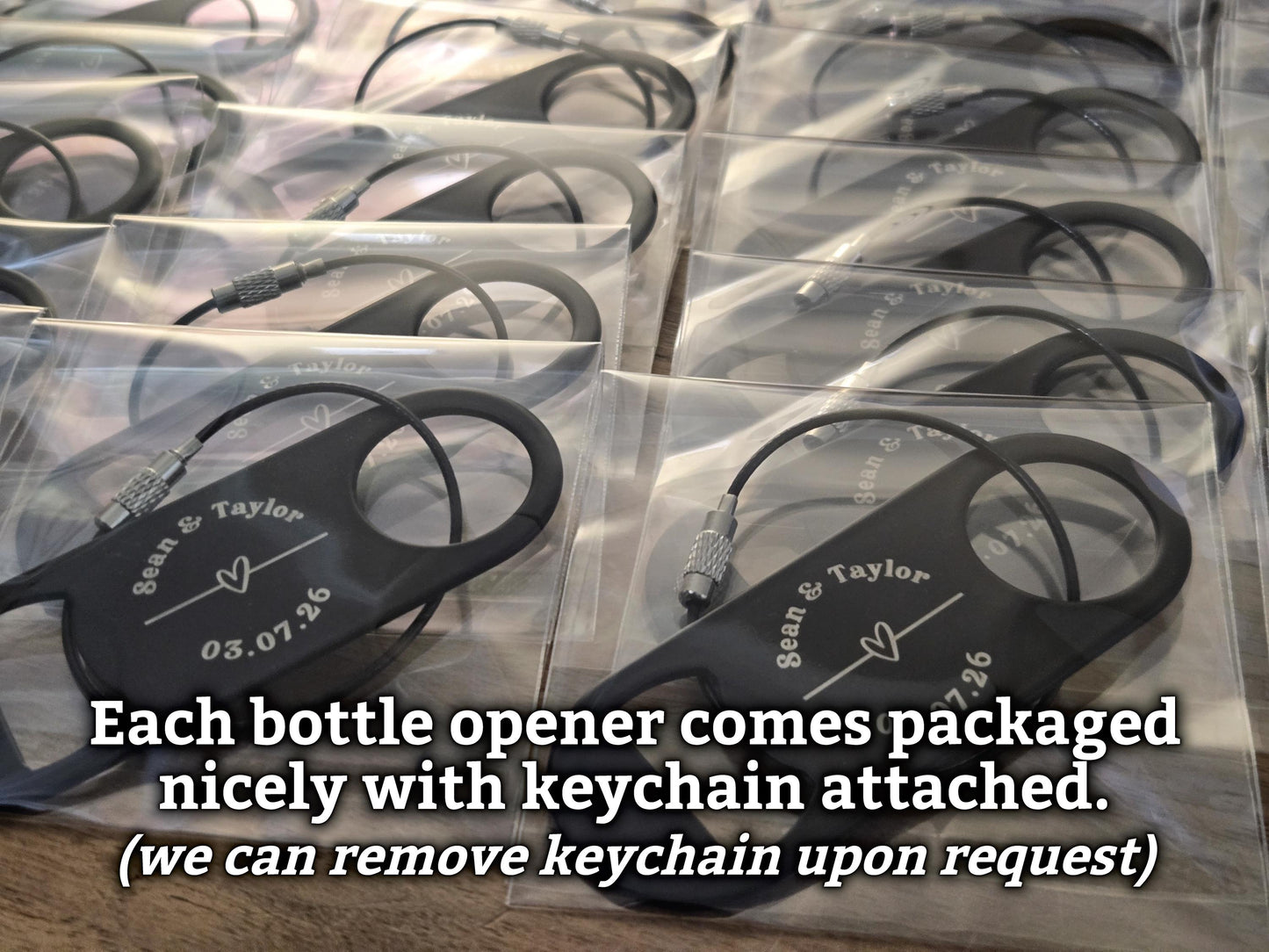 Wedding Favor Bottle Opener Keychain, Custom Engraved Mini Keyring Bar Key Speed Popper Gift